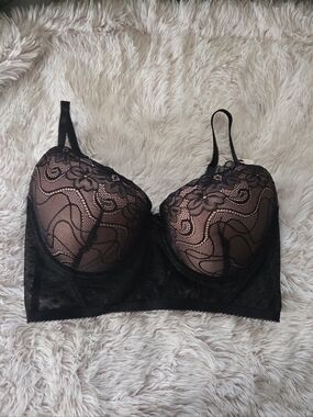 NWT Black Lace Longline Push-Up Bra